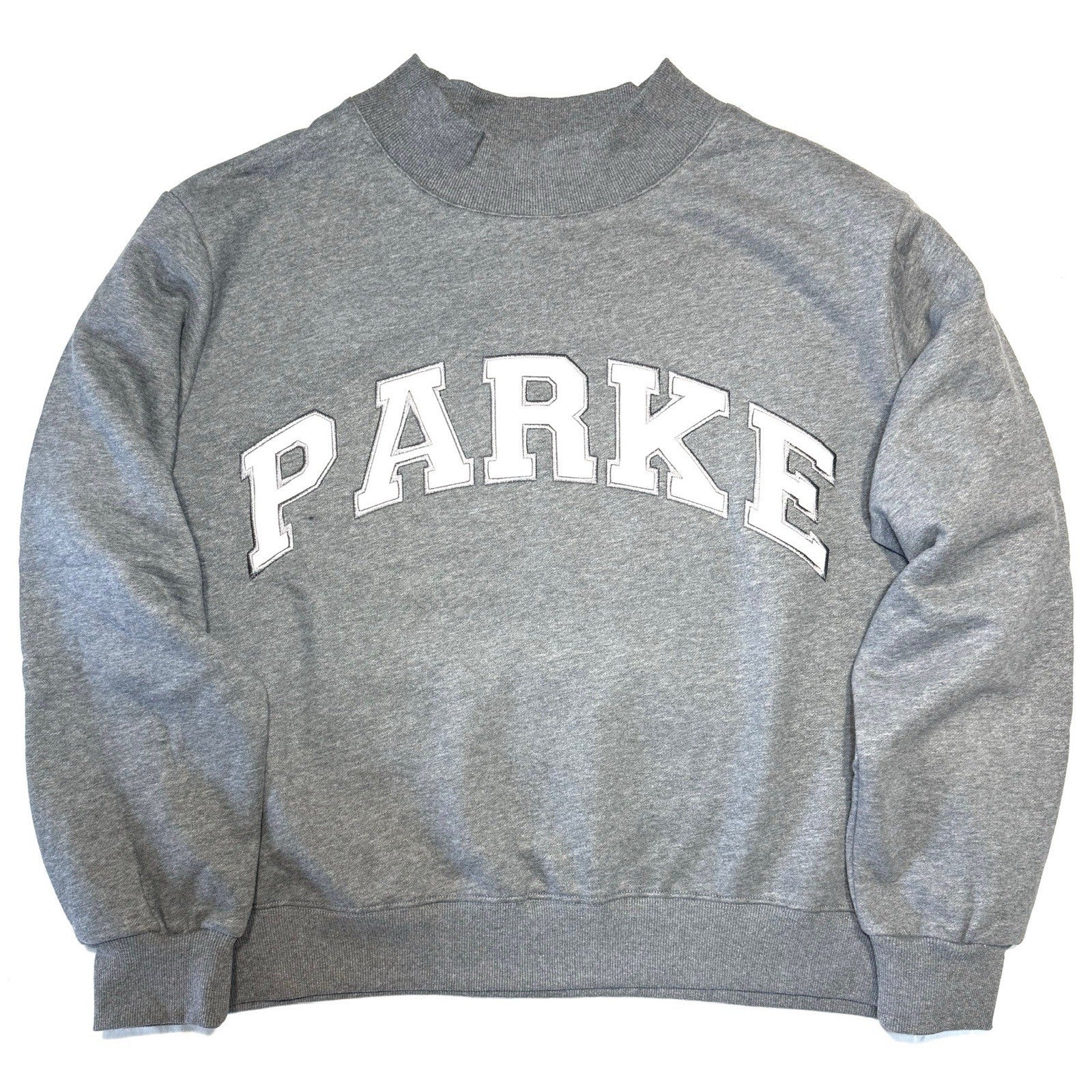 PARKE Womens Fleece Varsity Logo Mockneck Sweatshirt Heather Dark Grey L/XL