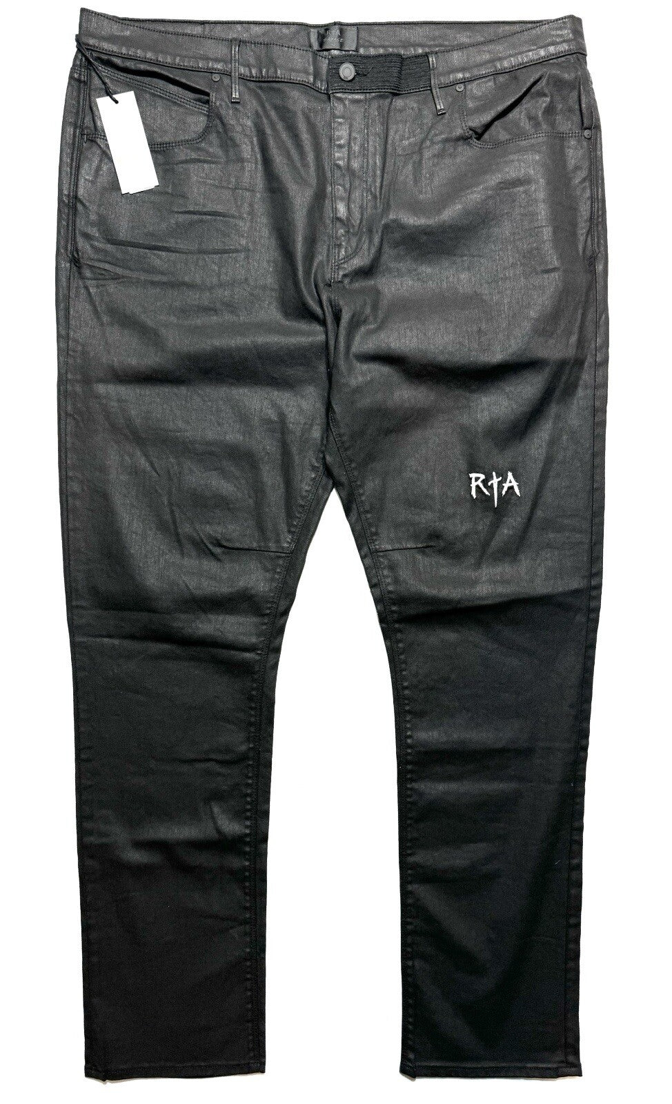 RtA Mens Bryant Coated Dagger Embroidered Jeans Black 42 (MSRP $298)