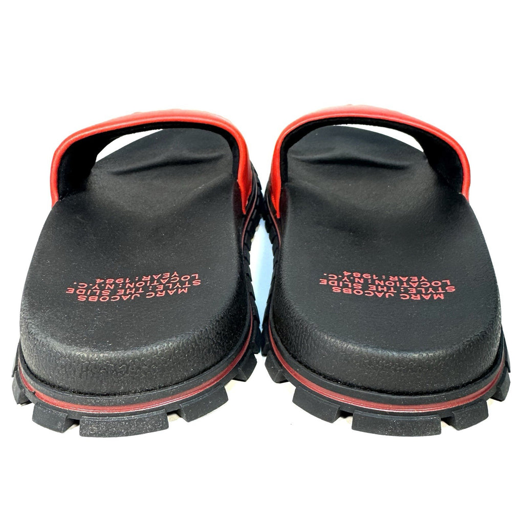 MARC JACOBS Womens The Slide Spellout Logo Leather Sandals Red 5 (MSRP $195)