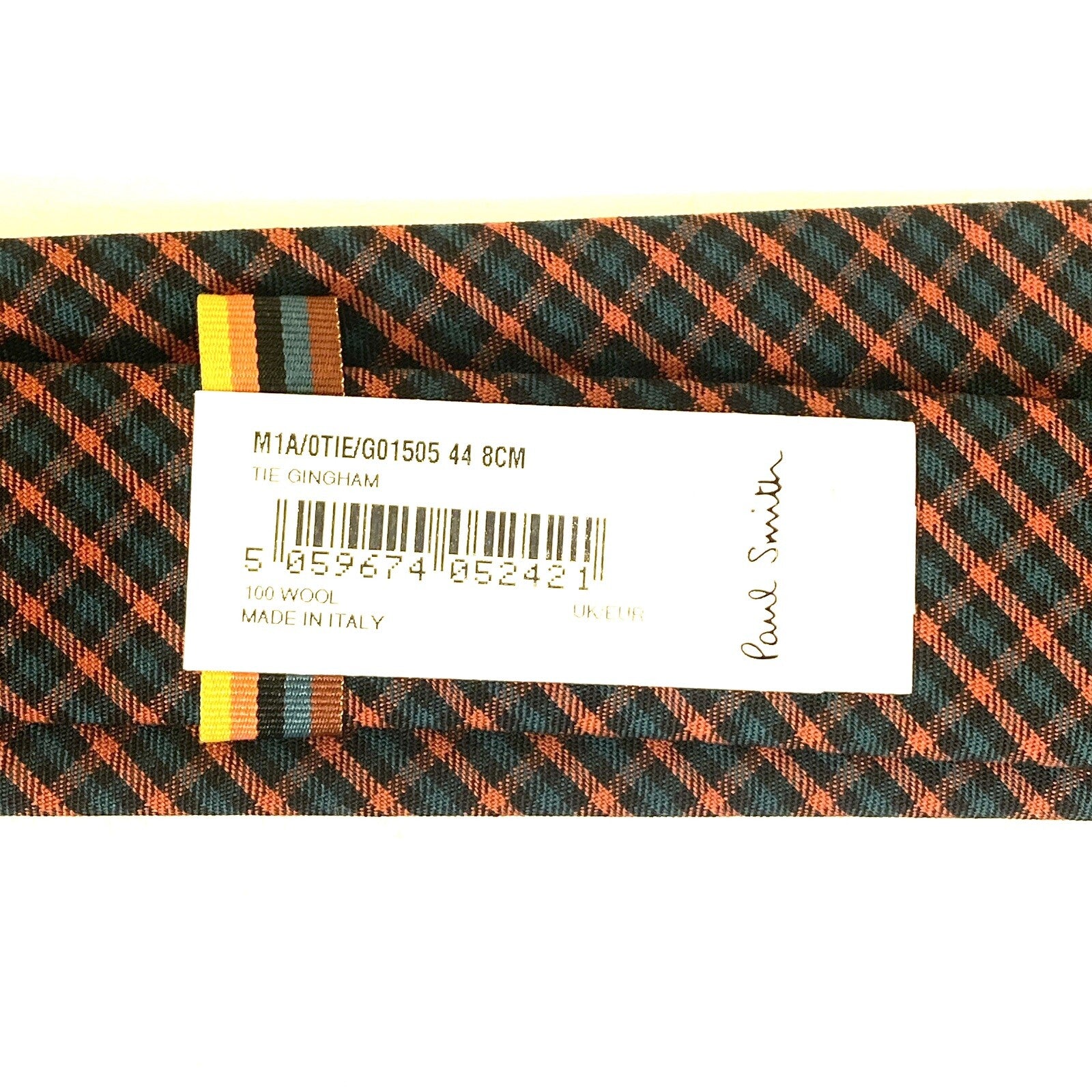 PAUL SMITH Mens Gingham Check Woven Wool Tie Red Green (MSRP $125)