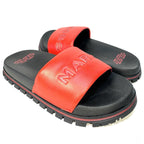 MARC JACOBS Womens The Slide Spellout Logo Leather Sandals Red 5 (MSRP $195)