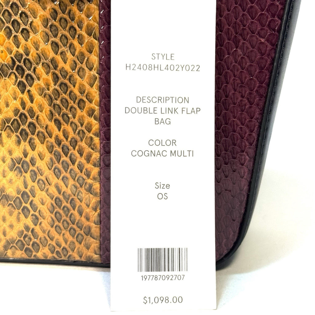 VERONICA BEARD Snakeskin Double Link Flap Bag Mutli Patch Cognac (MSRP $1,098)