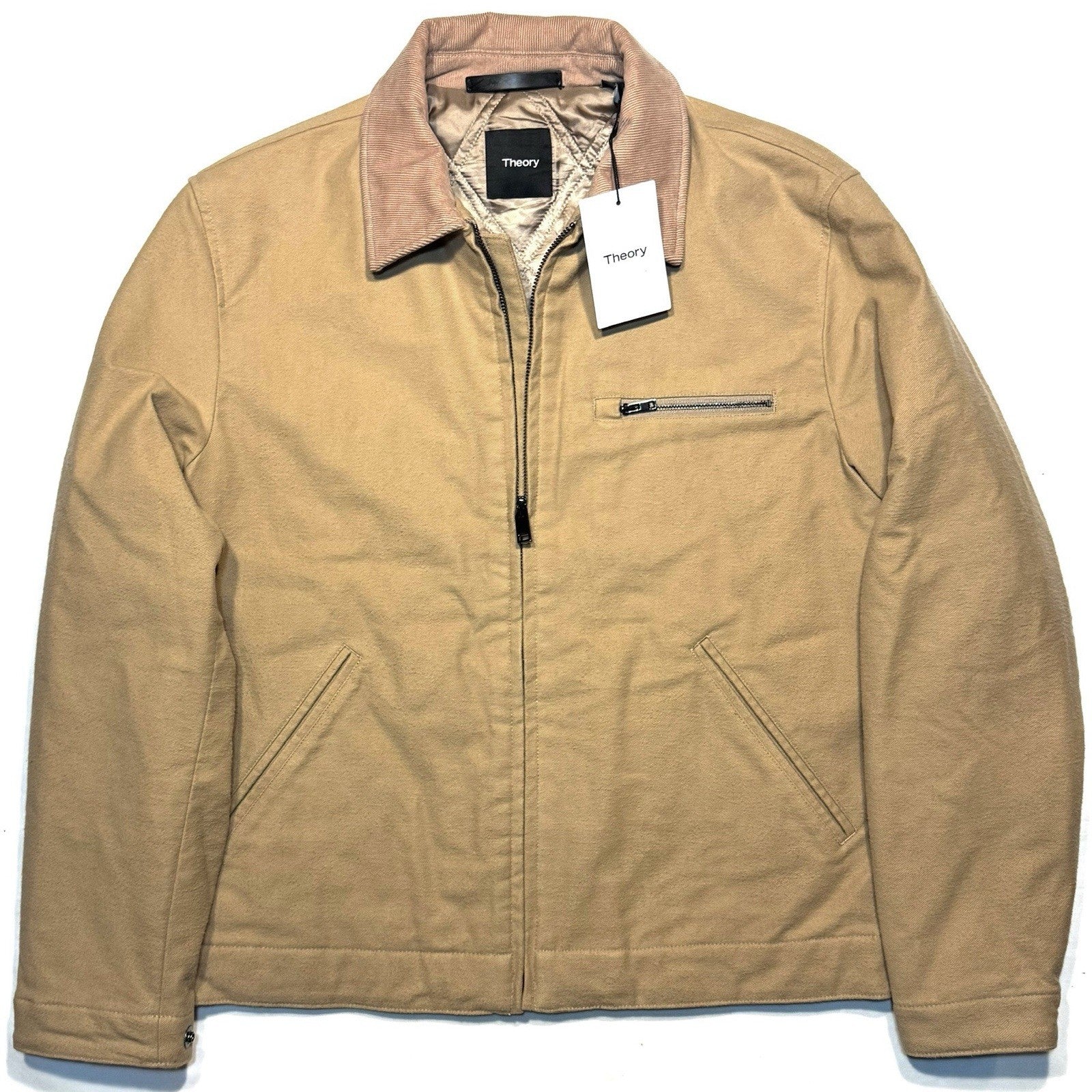THEORY Mens Workwear Moleskin Cotton Twill Zip Jacket Beige S (MSRP $495)