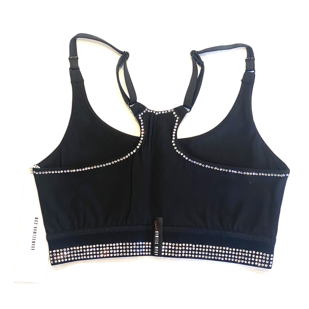 ADAM SELMAN Womens Crystal Recycled Spandex Core Sports Bra Black XXS -MSRP $135