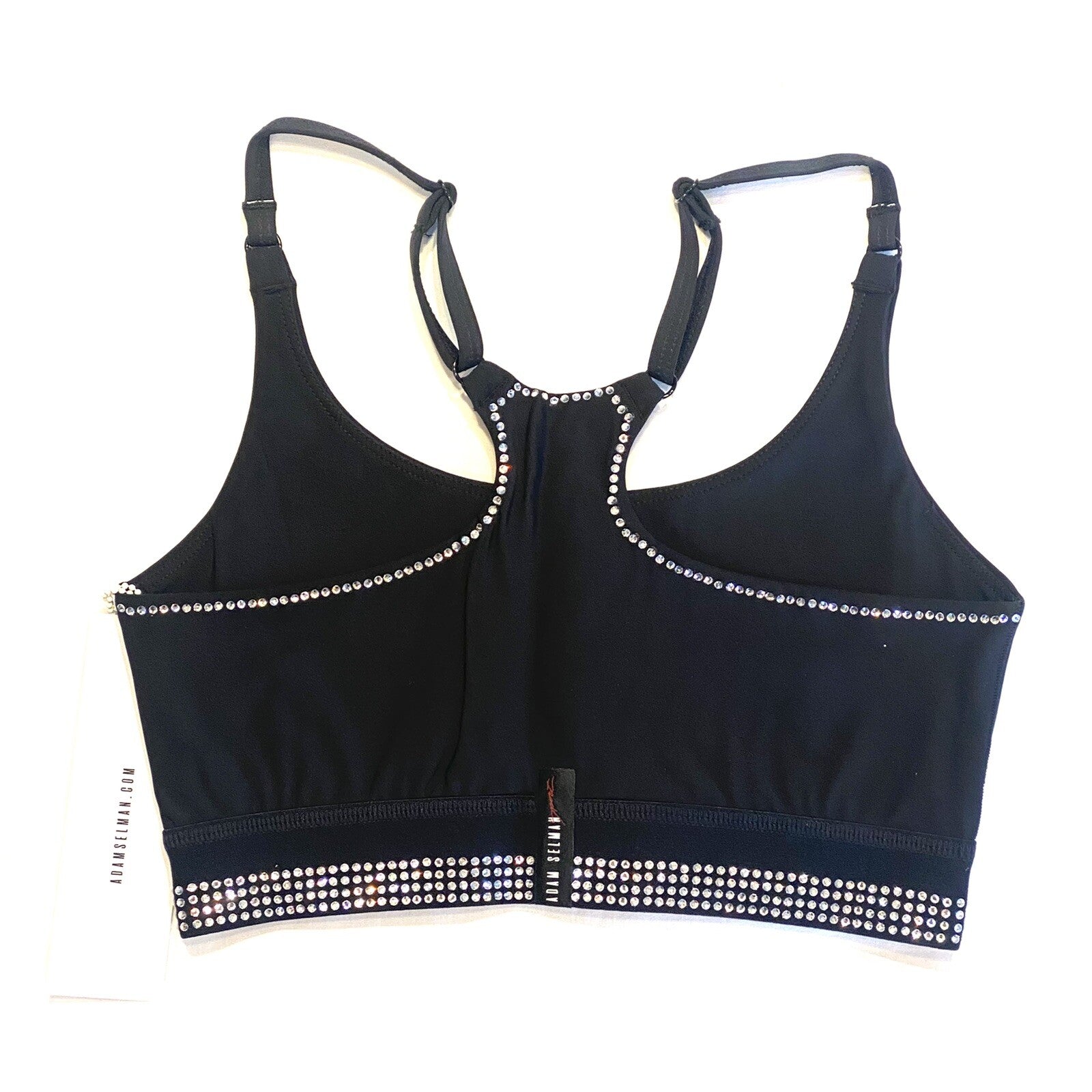 ADAM SELMAN Womens Crystal Recycled Spandex Core Sports Bra Black XXS -MSRP $135