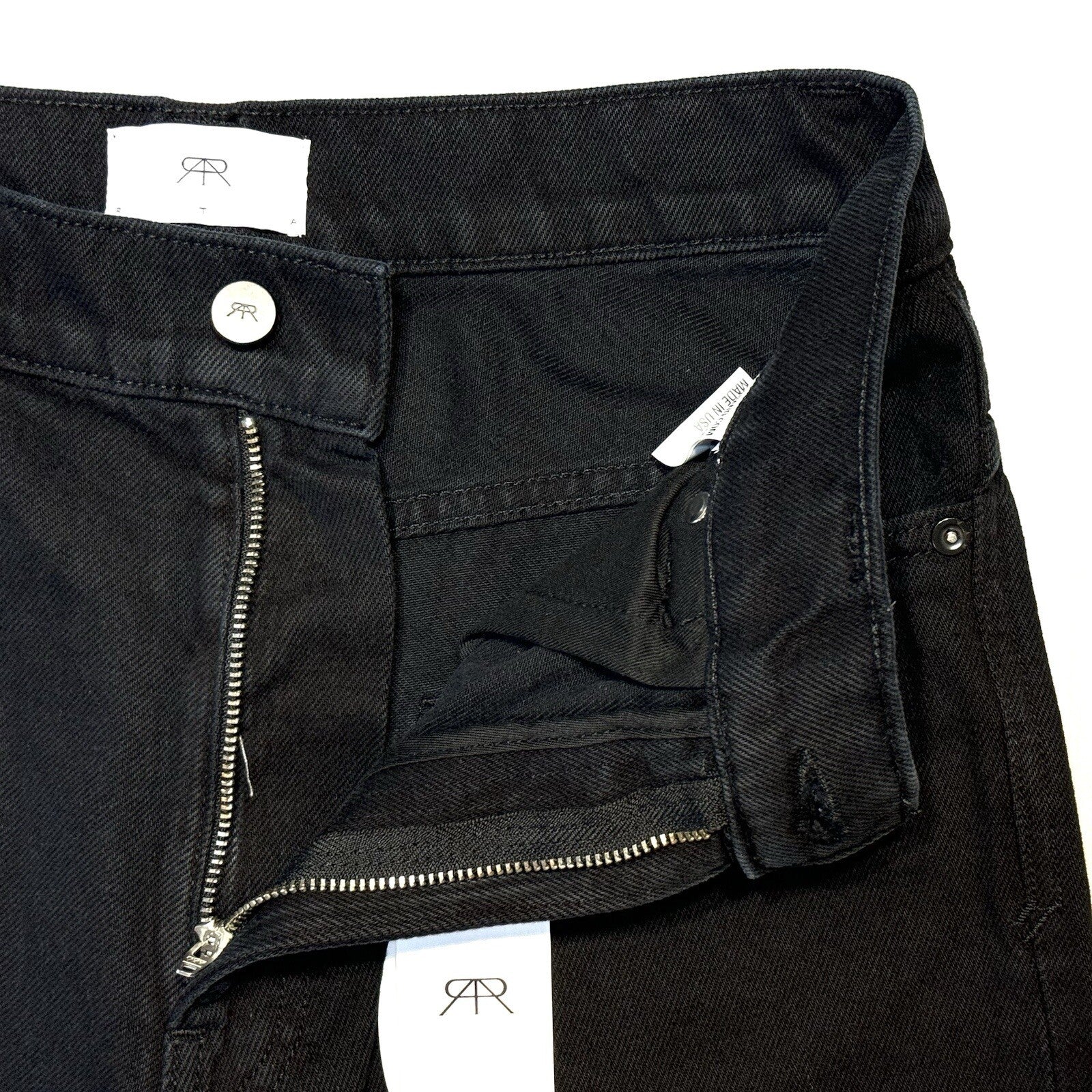 RtA Mens Wide Leg Logo Embroidered Denim Jeans Black (MSRP $395)