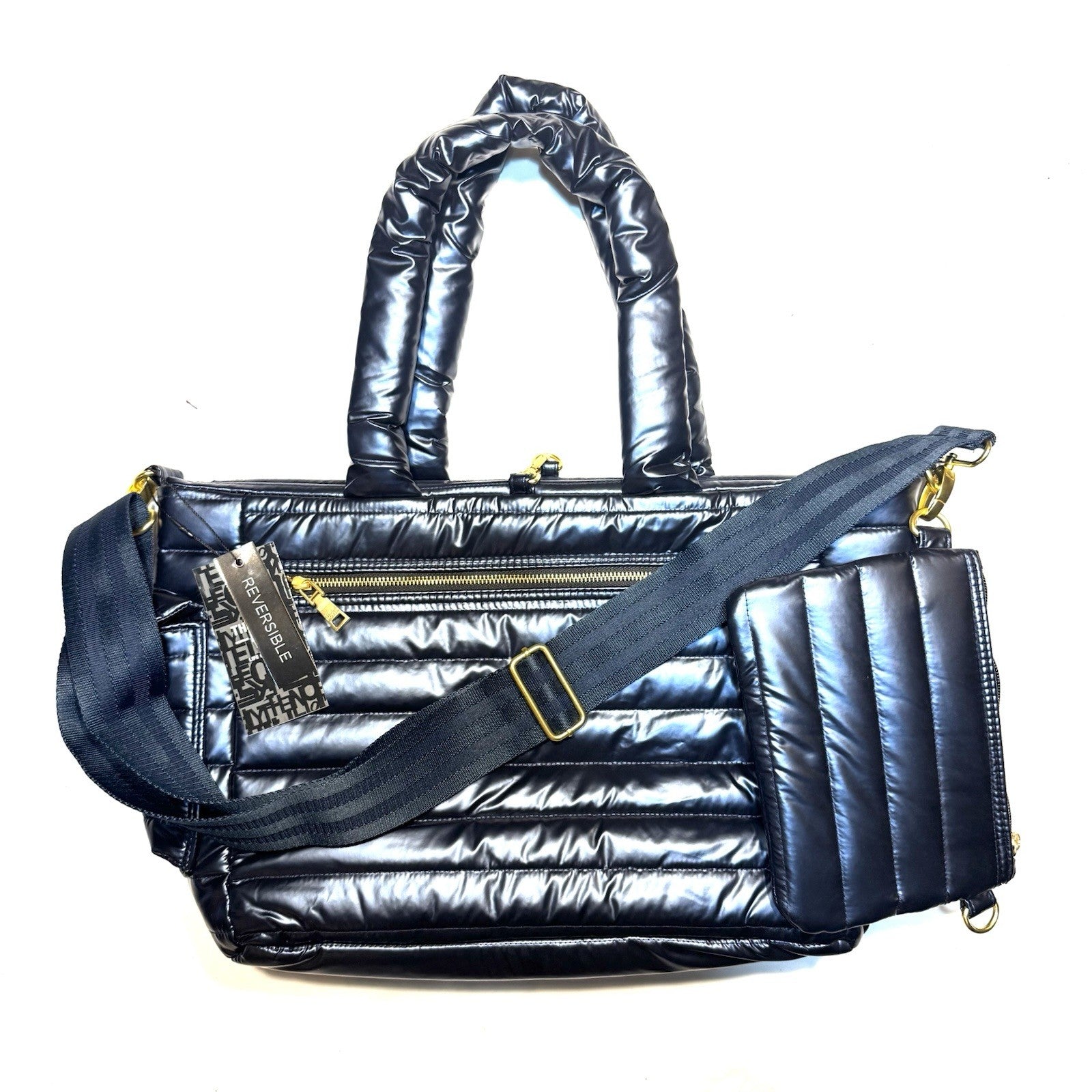 THINK ROYLN Two Faced Reversible Tote Bag Pearl Indigo Blue (MSRP $198)