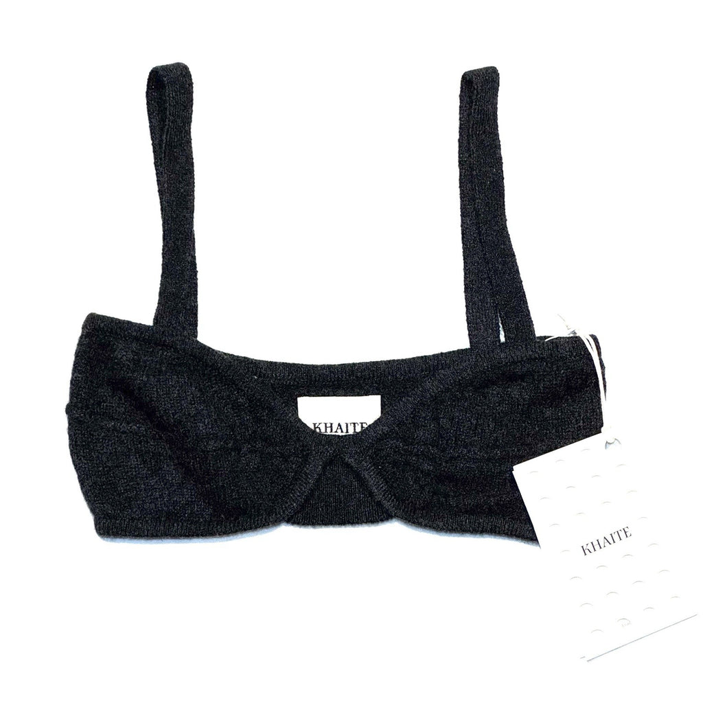 KHAITE Womens Eda Cashmere Knit Bralette Top Charcoal Grey S (MSRP $520)