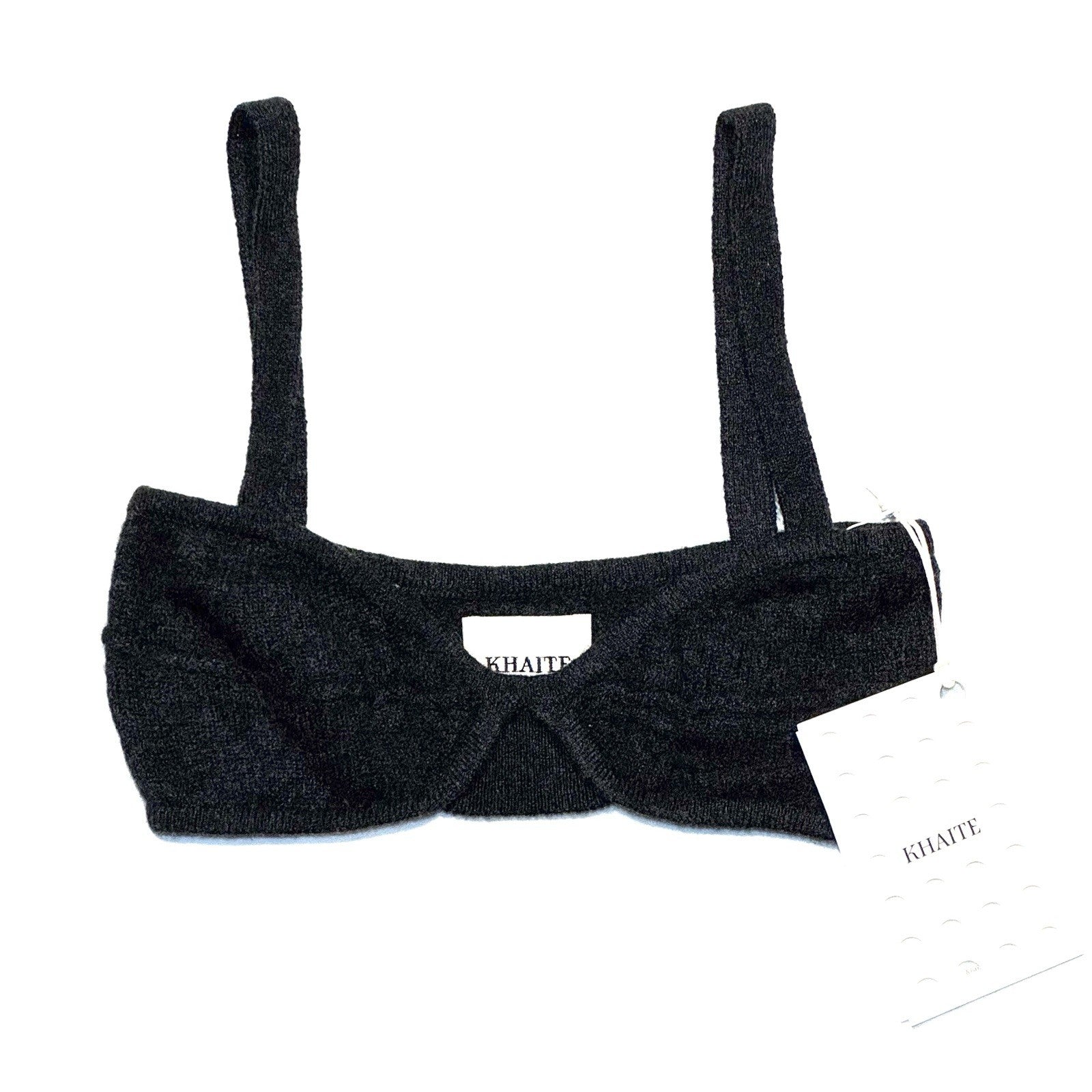 KHAITE Womens Eda Cashmere Knit Bralette Top Charcoal Grey S (MSRP $520)