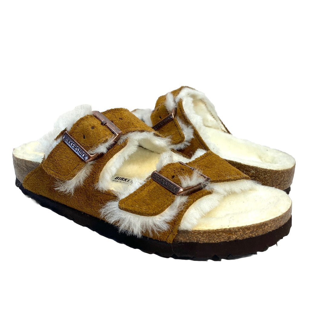 BIRKENSTOCK Womens Arizona Shearling Fur Sandals Narrow Mink Brown (MSRP $150)
