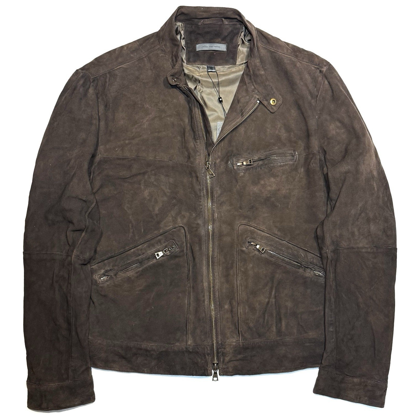 JOHN VARVATOS Mens Emerson Distressed Suede Leather Jacket Brown 48 (MSRP $798)