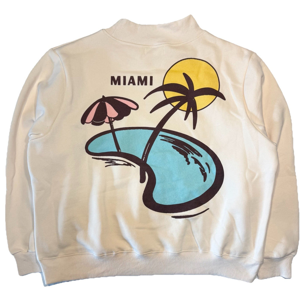 PARKE Womens Fleece Miami Resort Logo Mockneck Sweatshirt Off White Beige L/XL
