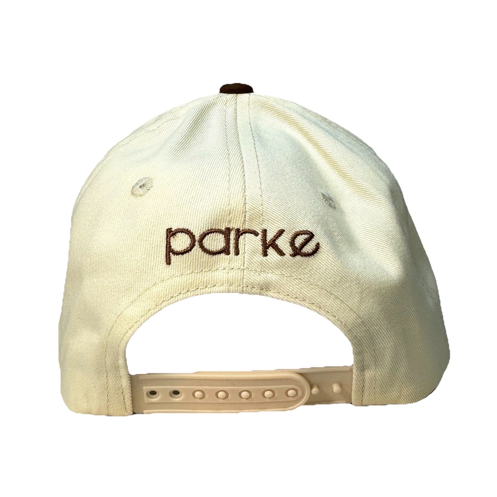 PARKE Womens Miami Logo Embroidered Snapback Trucker Hat Beige