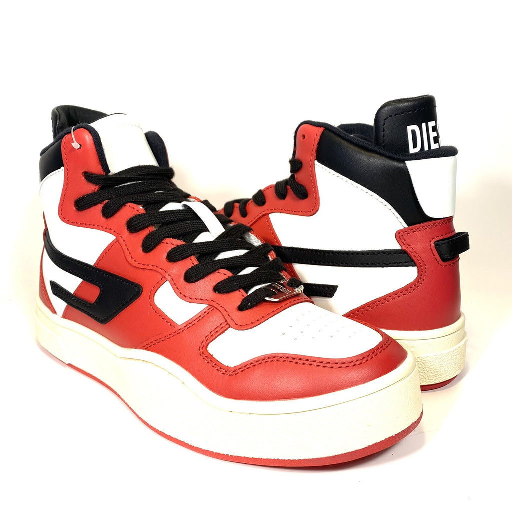 DIESEL Mens Ukiyo Mid Top Leather Sneakers Mars Red (MSRP $250)