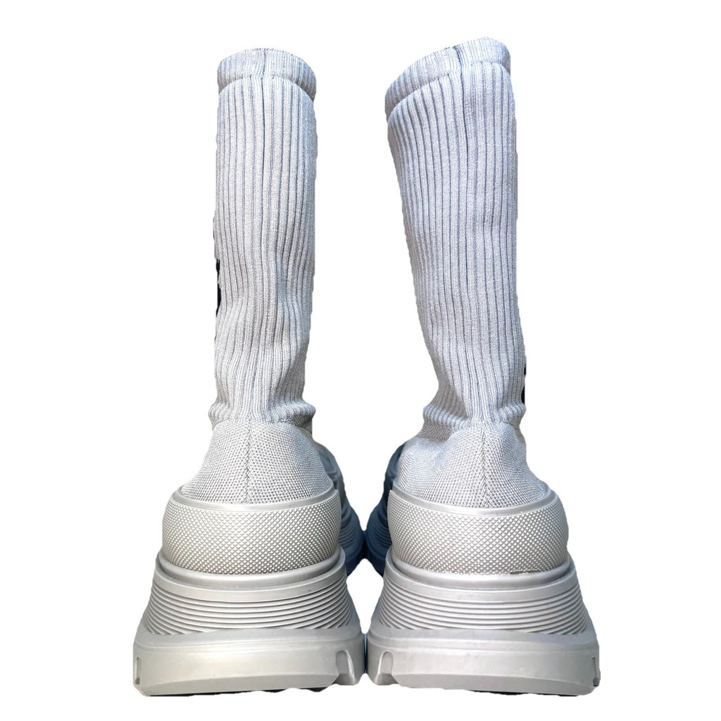 ALEXANDER MCQUEEN Mens Tread Slick Logo Knit Sock Sneaker Boots Grey (MSRP $990)