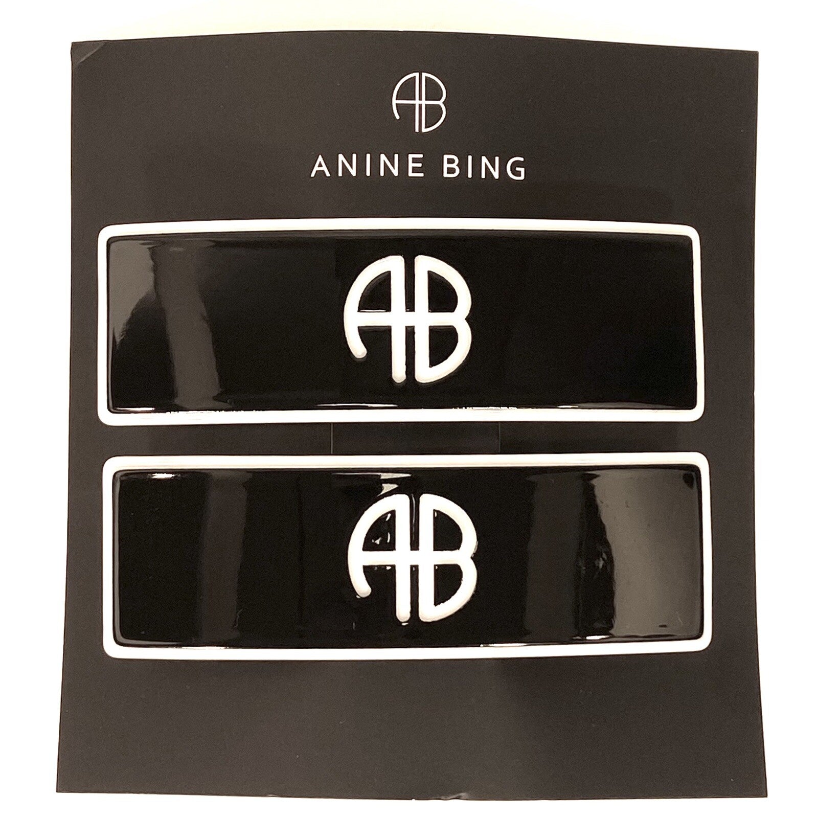 ANINE BING Womens Logo Barrette Hair Clip Accessory 2 Pack Black (MSRP $70)