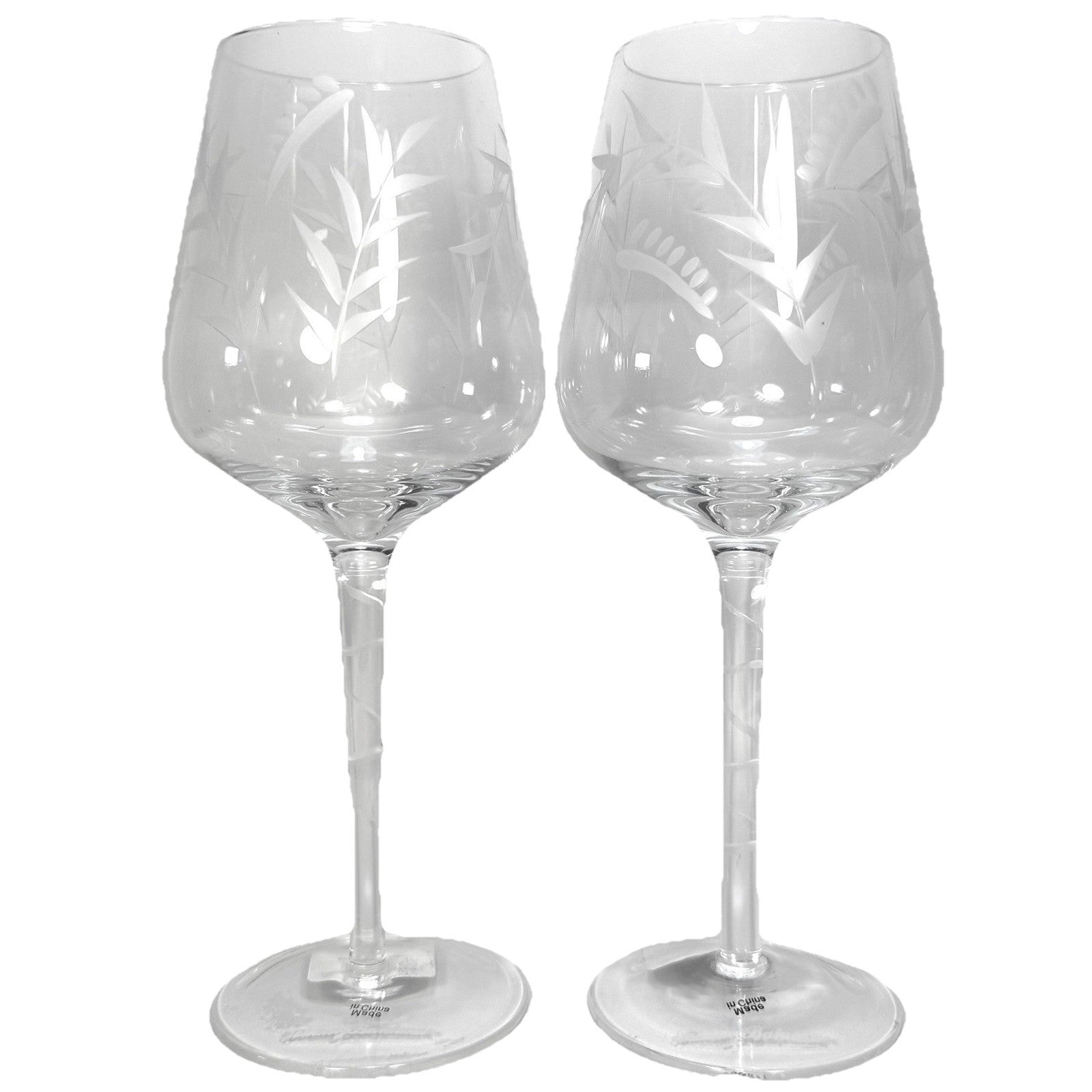 TOMMY BAHAMA Etched Fronds 10in Crystal White Wine Glasses Set of 2