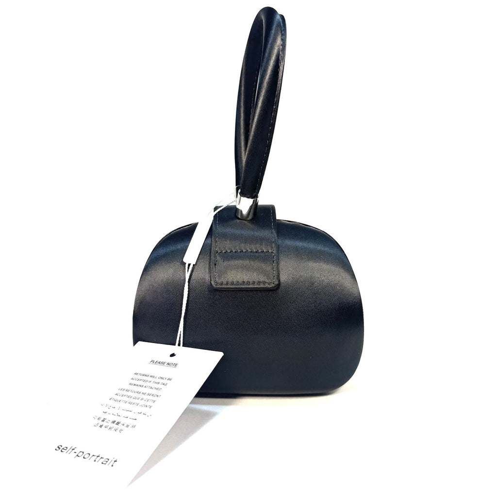 SELF-PORTRAIT Womens Satin Top Handle Clutch Bag Black (MSRP $495)