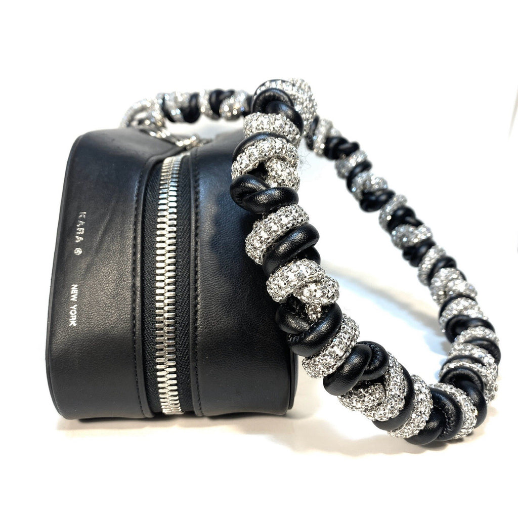 KARA Rhombus Zip Leather Rhinestone Jewel Strap Shoulder Bag Black (MSRP $525)
