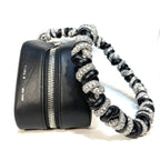 KARA Rhombus Zip Leather Rhinestone Jewel Strap Shoulder Bag Black (MSRP $525)