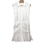 VERONICA BEARD Bell Button Down Ruched Shirt Dress White (MSRP $450)