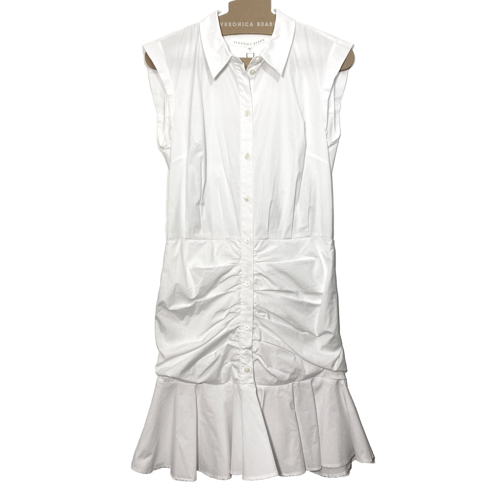 VERONICA BEARD Bell Button Down Ruched Shirt Dress White (MSRP $450)