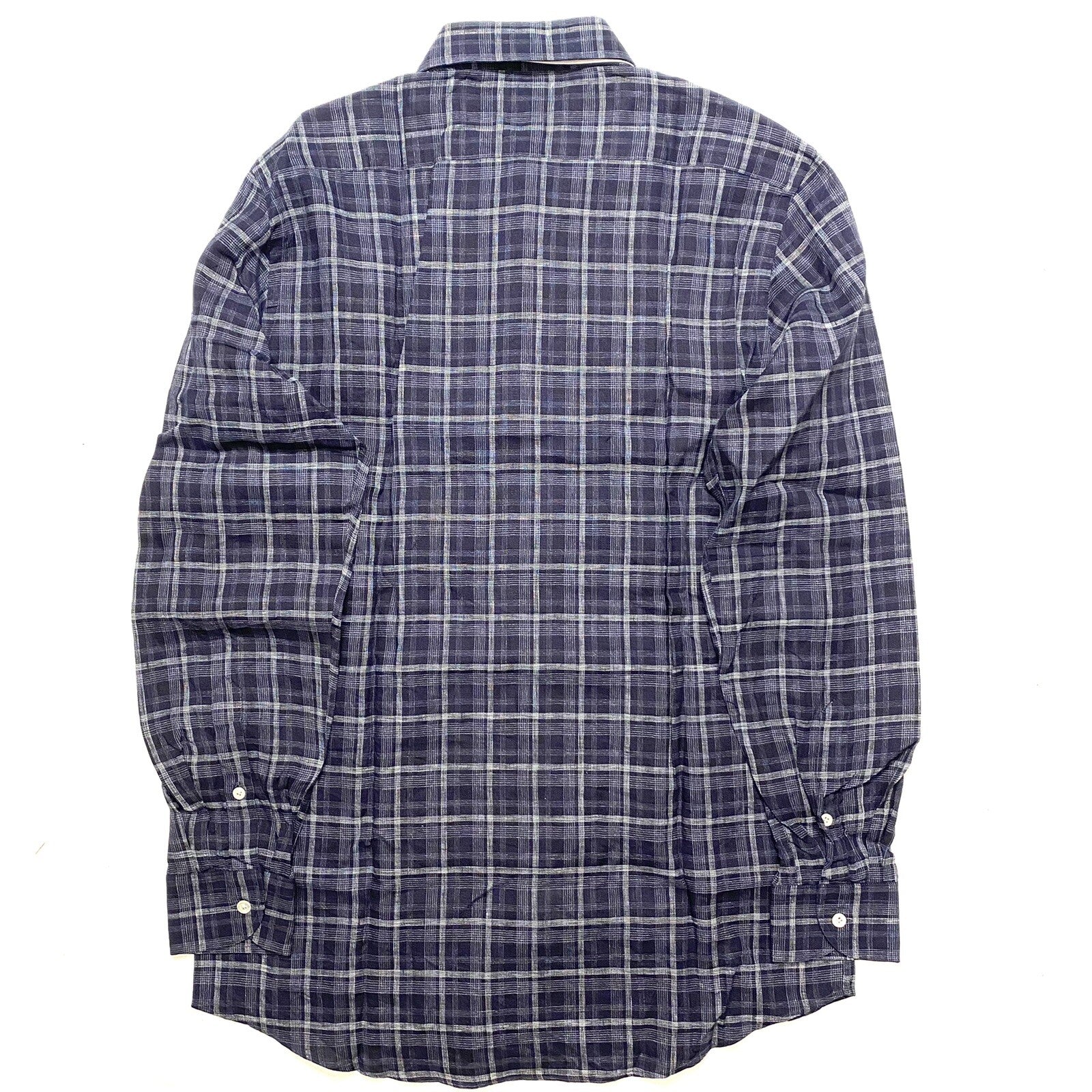 LUCIANO BARBERA Mens Linen Plaid Button Up Spread Collar Shirt Blue (MSRP $295)