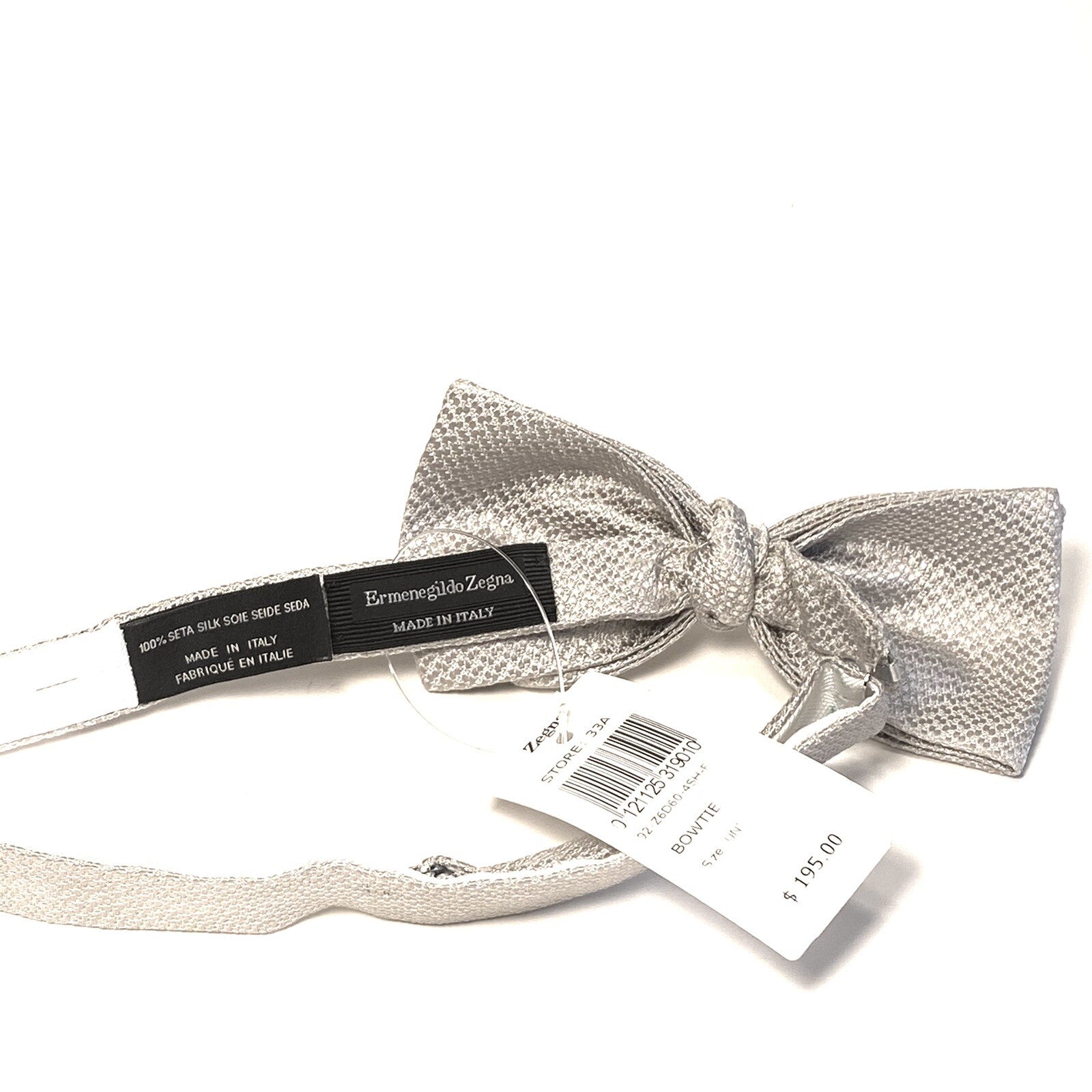 ERMENEGILDO ZEGNA Mens Woven Solid Silk Bow Tie Light Gray (MSRP $195)
