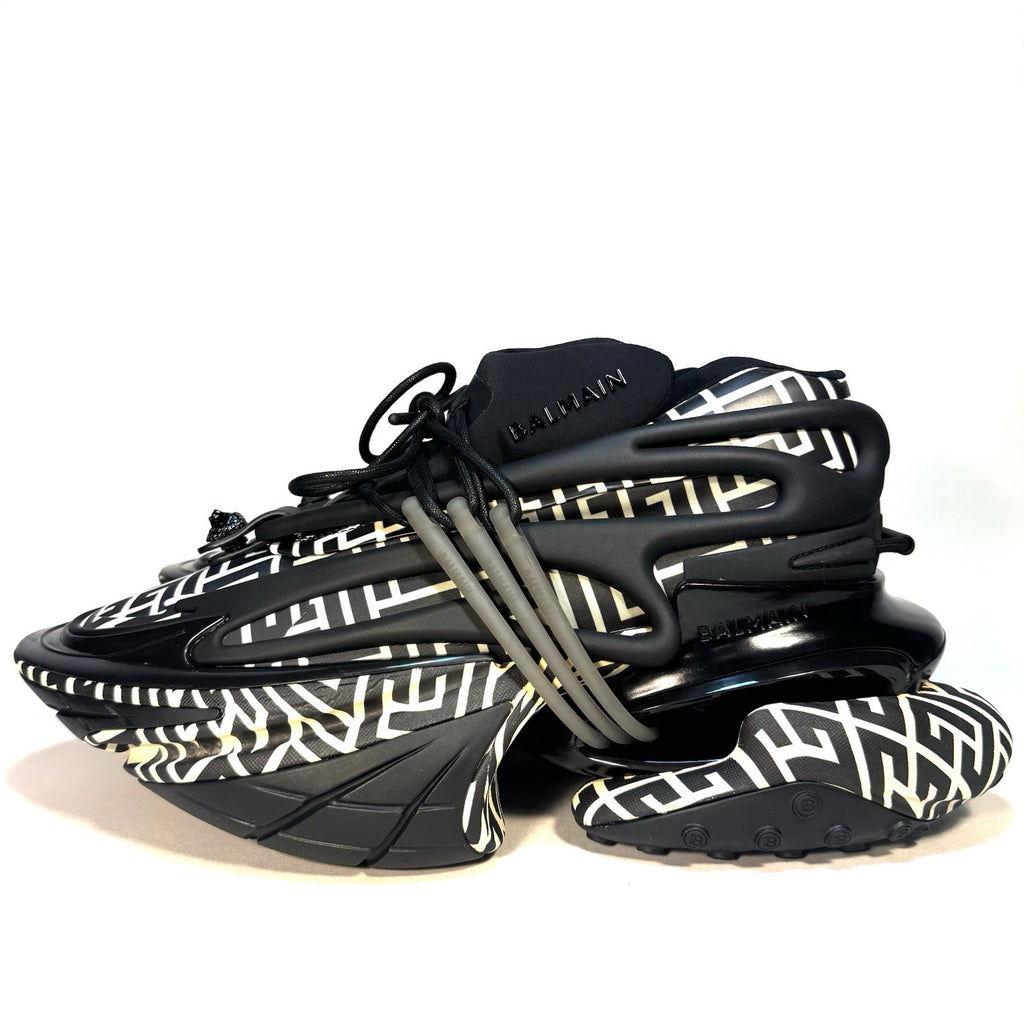 BALMAIN Mens Unicorn Monogram Low Top Sneakers Beige Black 42 (MSRP $1,350)