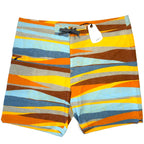 PRANA Mens 7in Fenton Board Shorts Swim Trunks Ochre Stripe Orange 38 (MSRP $65)
