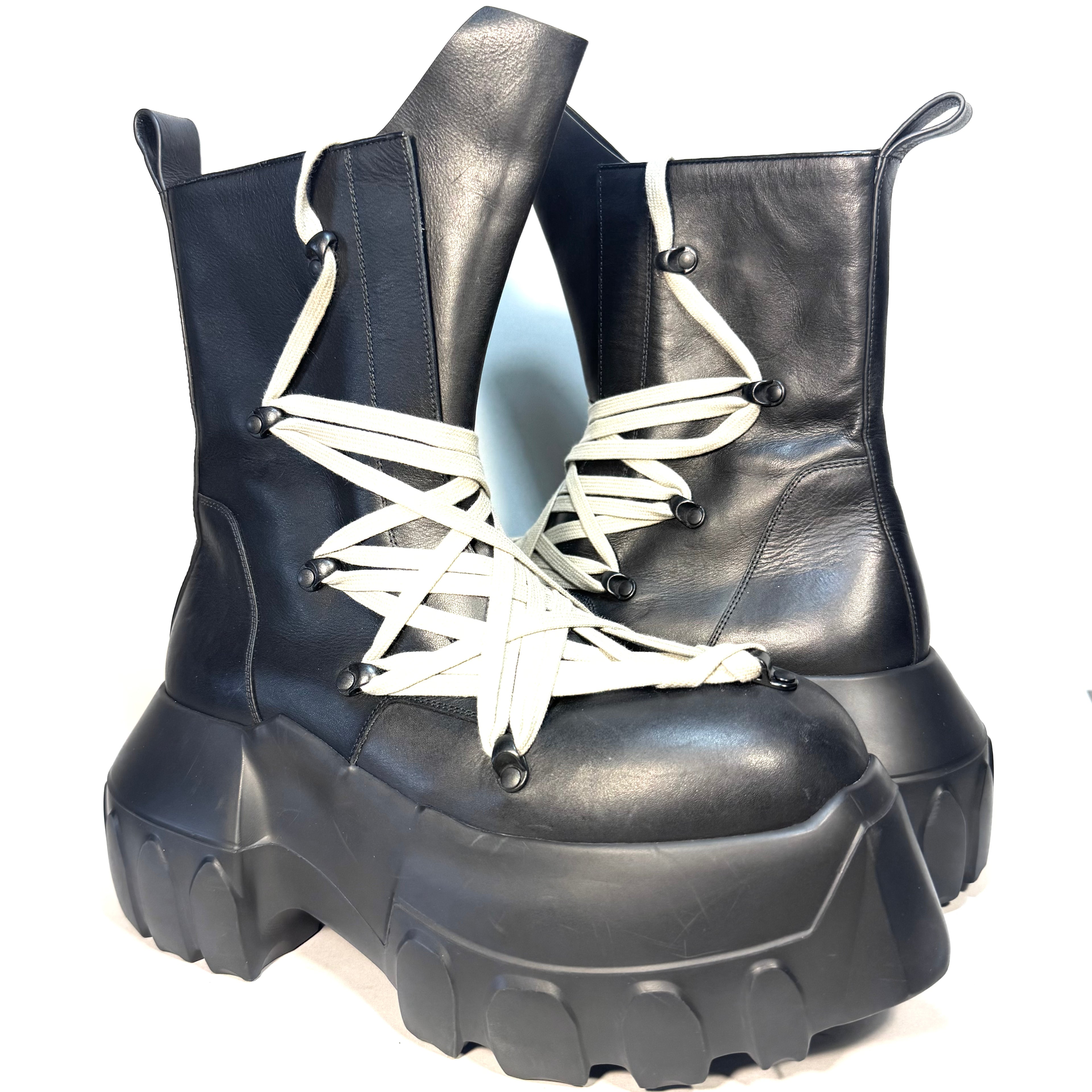 RICK OWENS Mens Megalaced Mega Tractor Stivali Boots Black 41 (MSRP $3,195)