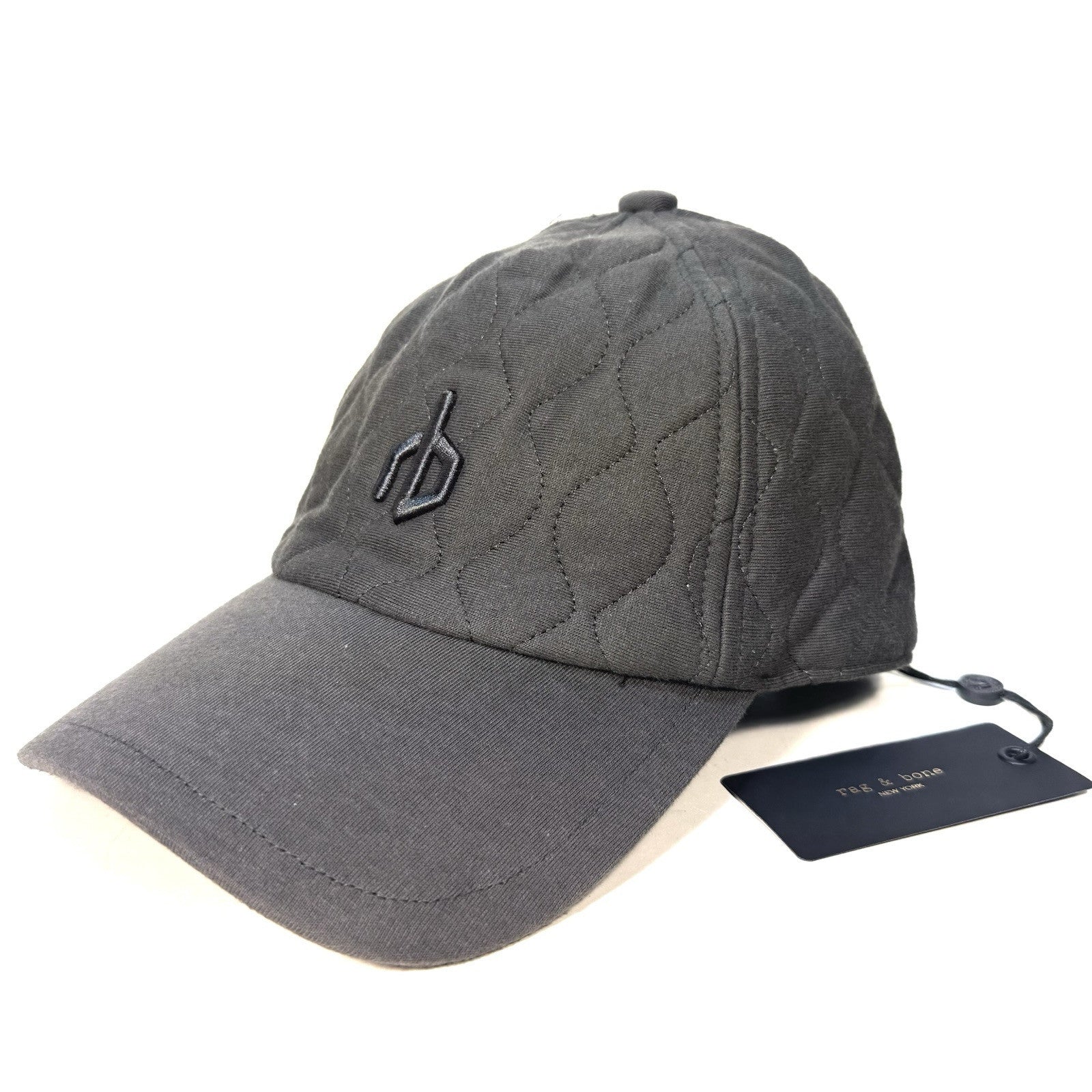 RAG & BONE Mens Aron Quilted Logo Baseball Cap Hat Asphalt Grey (MSRP $125)