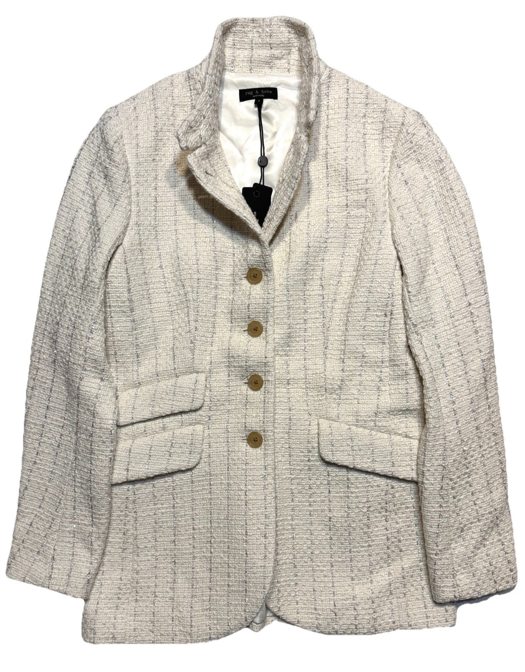RAG & BONE Womens Slade Long Glitter Stripe Tweed Blazer Jacket Ivory -MSRP $598