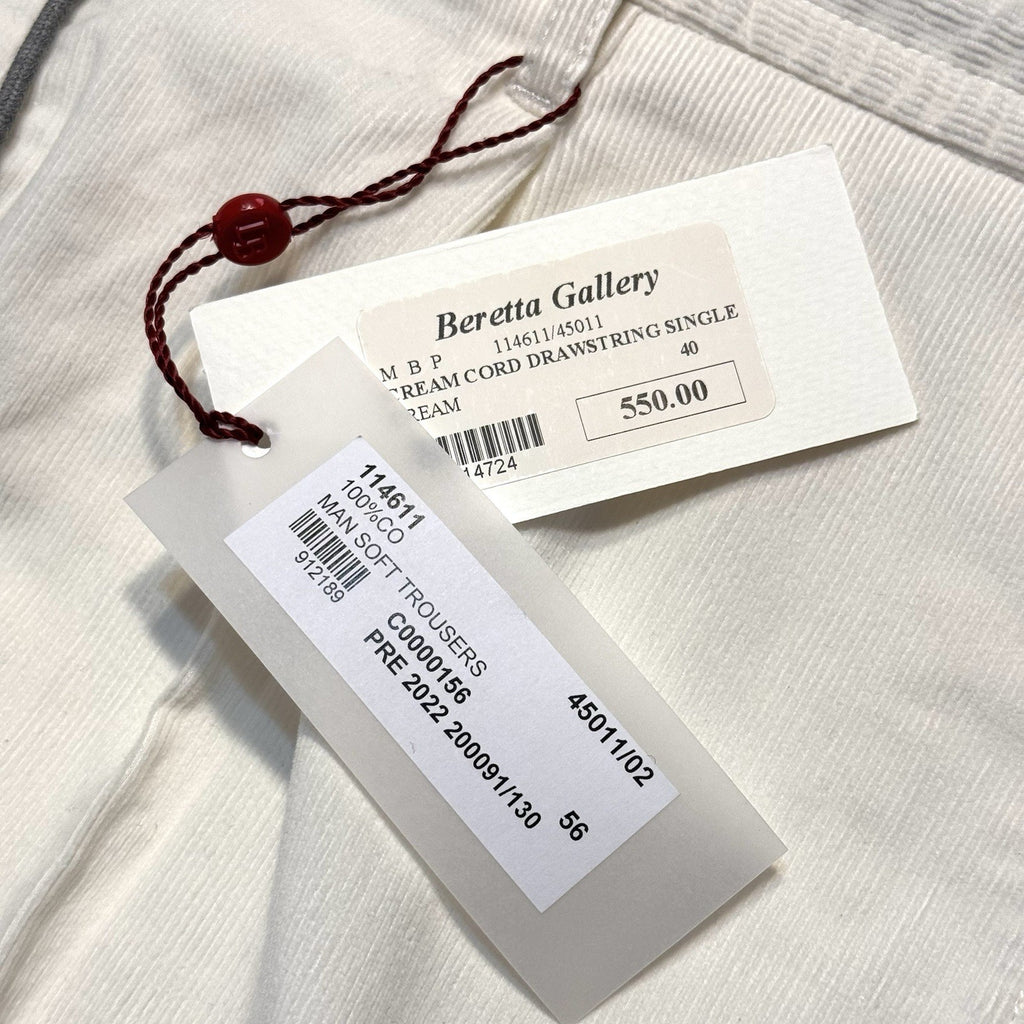 LUCIANO BARBERA Mens Drawstring Stretch Corduroy Pants Cream White 56 -MSRP $550