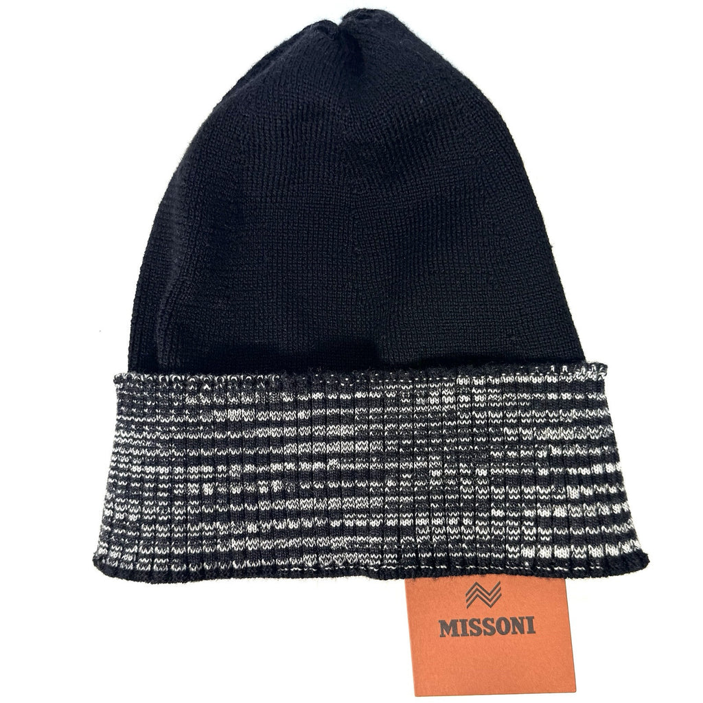 MISSONI Stripe Cuff Wool Blend Knit Beanie Winter Hat Black (MSRP $260)