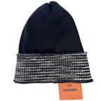 MISSONI Stripe Cuff Wool Blend Knit Beanie Winter Hat Black (MSRP $260)