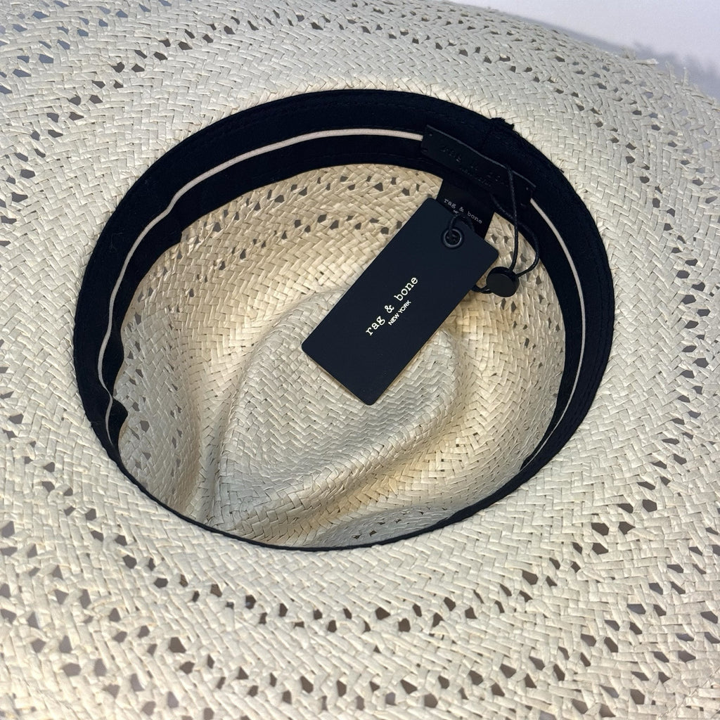 RAG & BONE Womens Elle Perforated Straw Fedora Hat Natural Beige (MSRP $225)