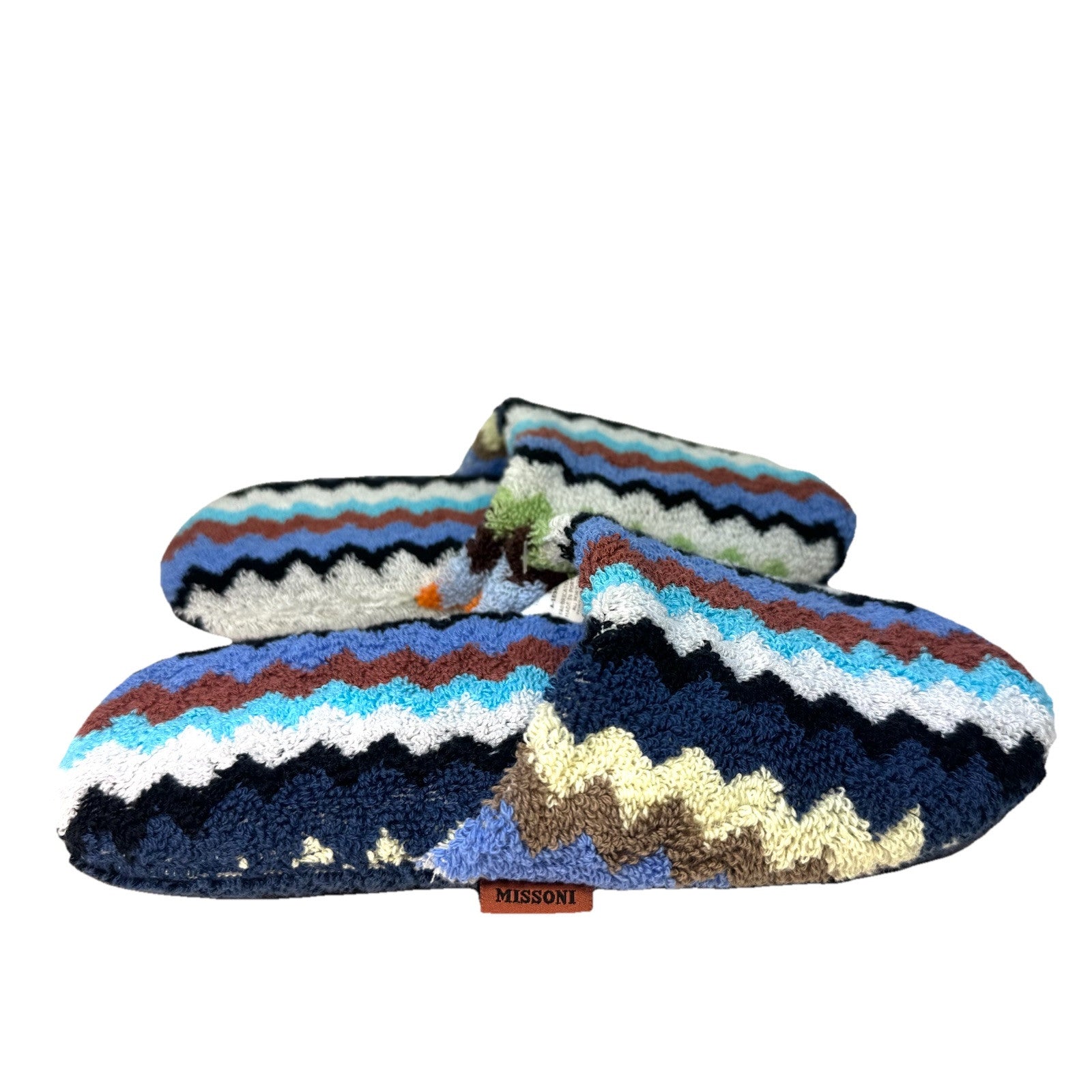 MISSONI Unisex Riverbero Chevron Zig Zag Stripe Terrycloth Bath Slippers S