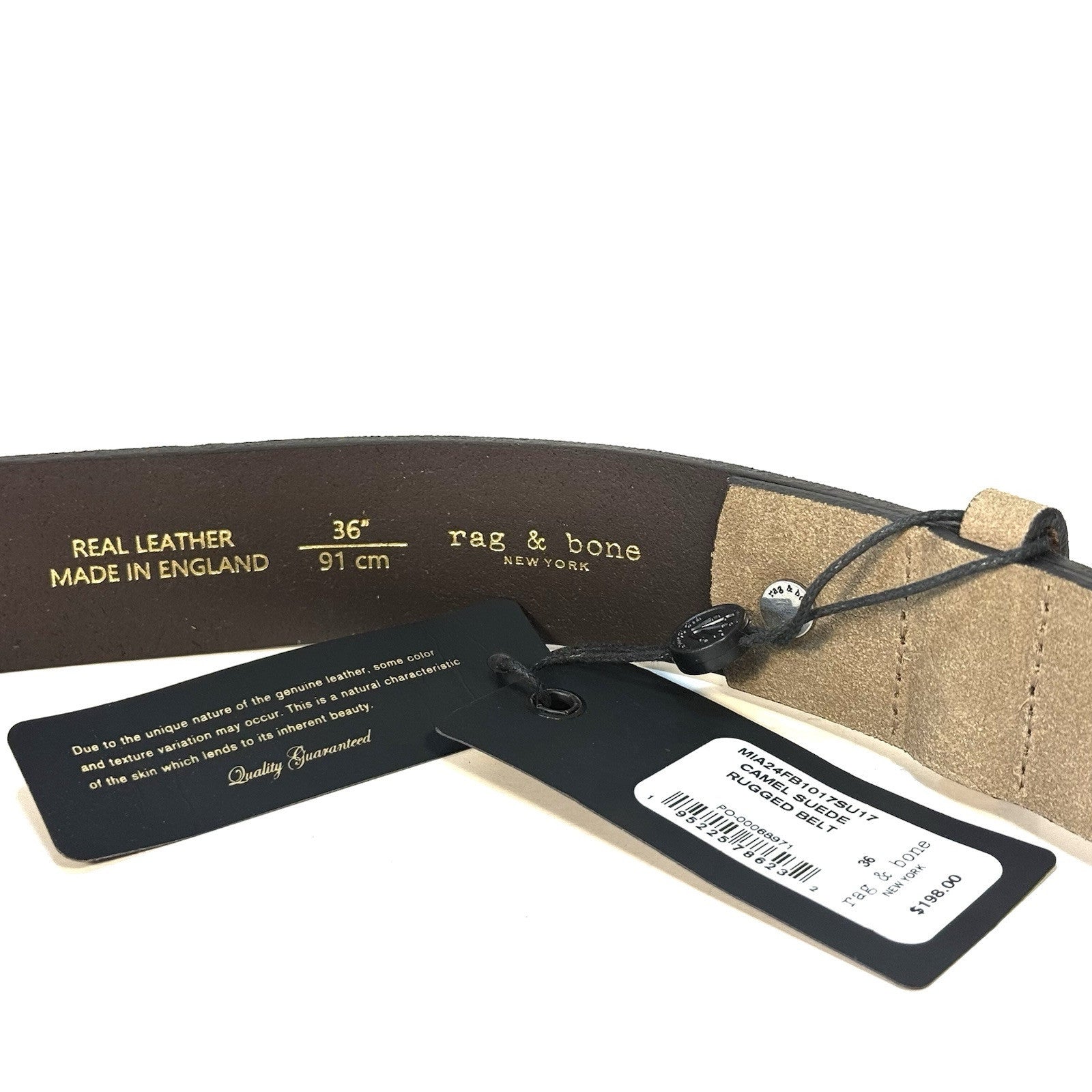 RAG & BONE Mens Rugged Suede Leather Belt Camel Tan 36 (MSRP $198)