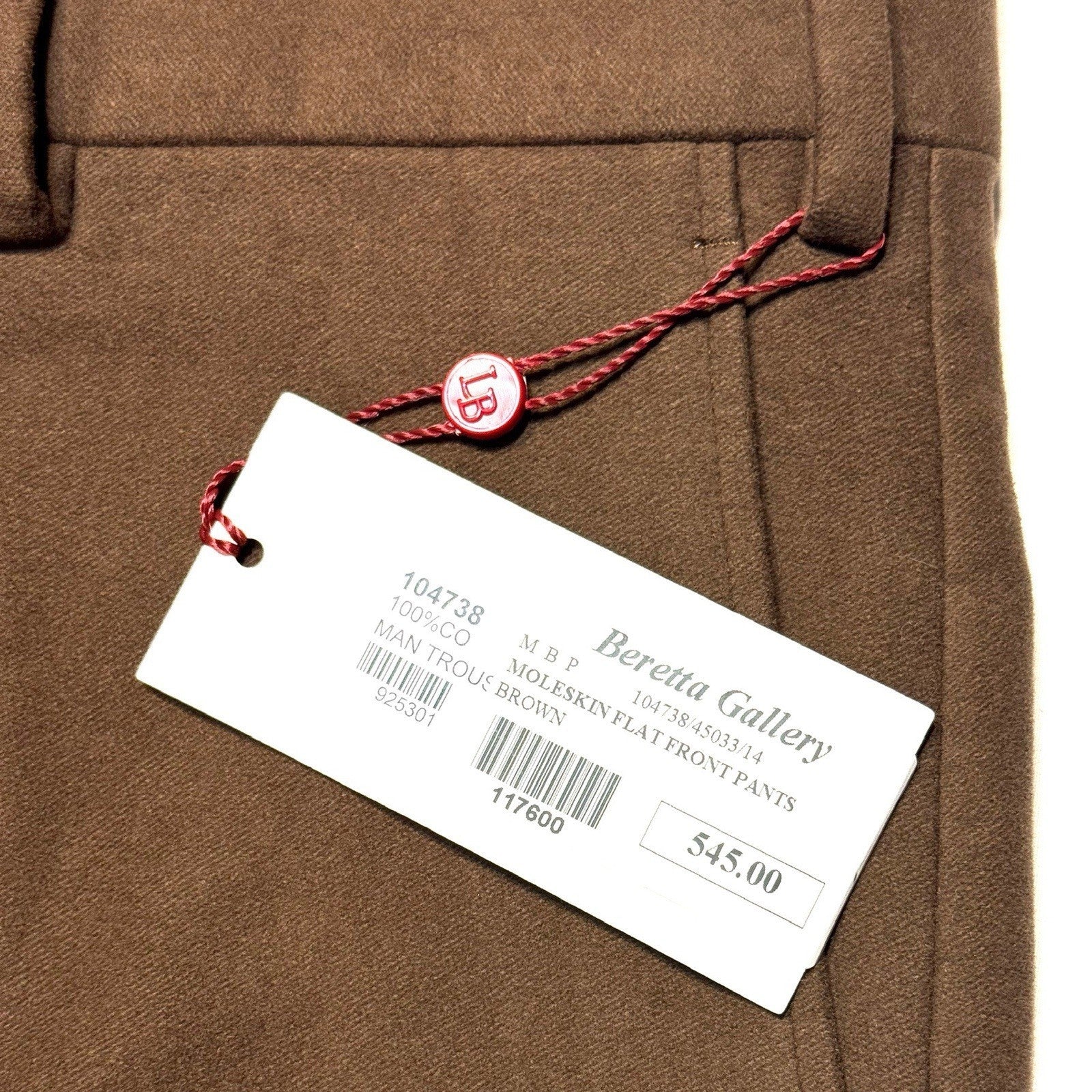 LUCIANO BARBERA Mens Cotton Moleskin Trouser Pants Brown (MSRP $545)
