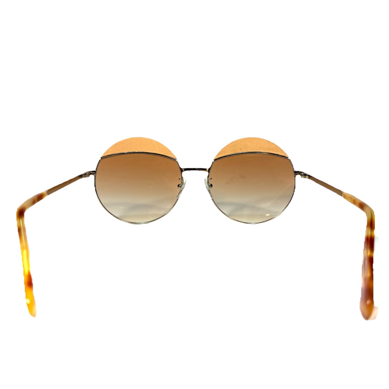 LOEWE Womens LW40007U 33F Round Leather Trim Sunglasses Gold (MSRP $425)