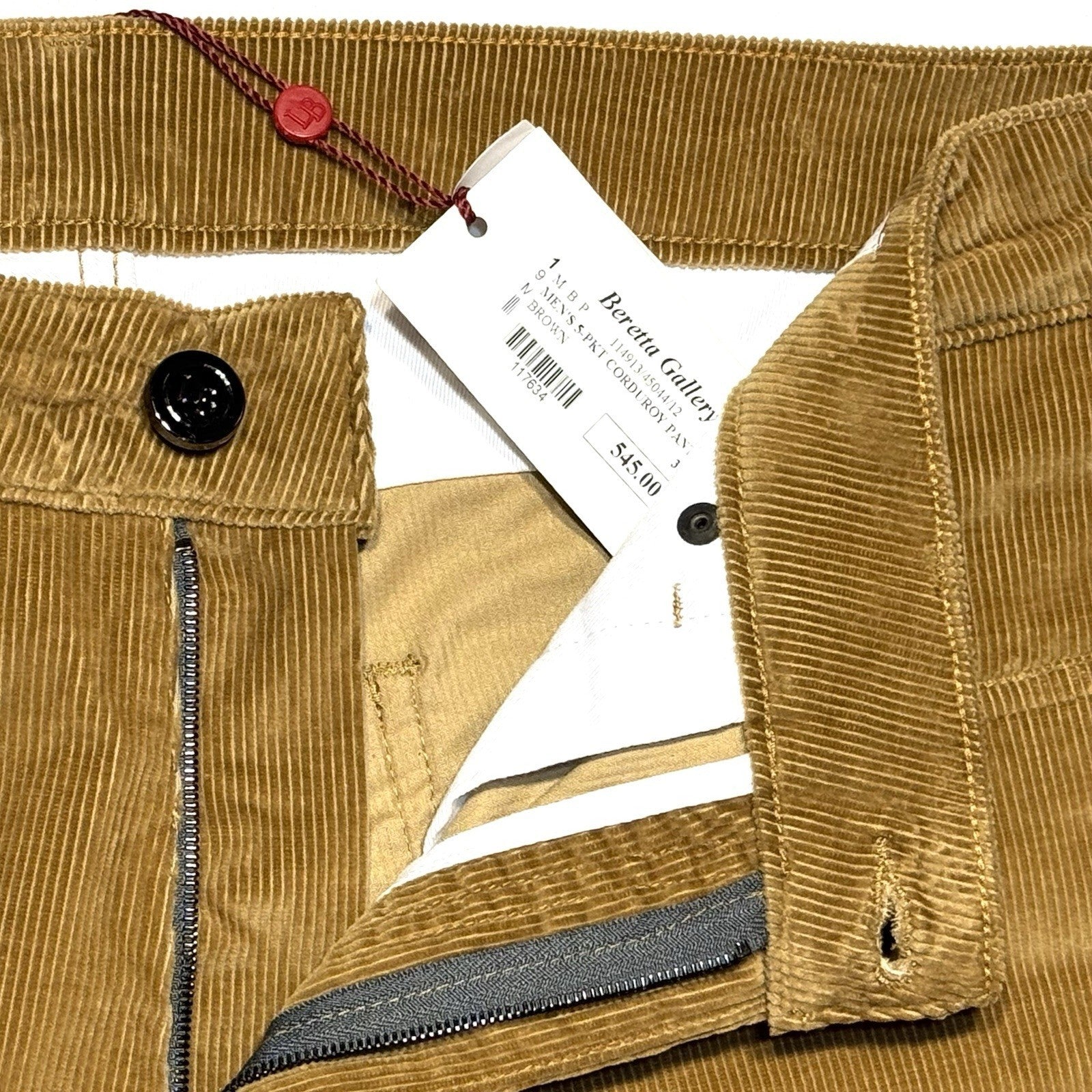 LUCIANO BARBERA Mens 5 Pocket Corduroy Pants Forest Brown (MSRP $545)
