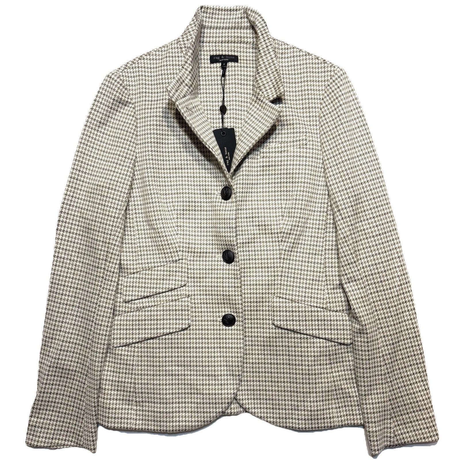 RAG & BONE Womens Slade Italian Plaid Houndstooth Blazer Jacket Grey (MSRP $598)