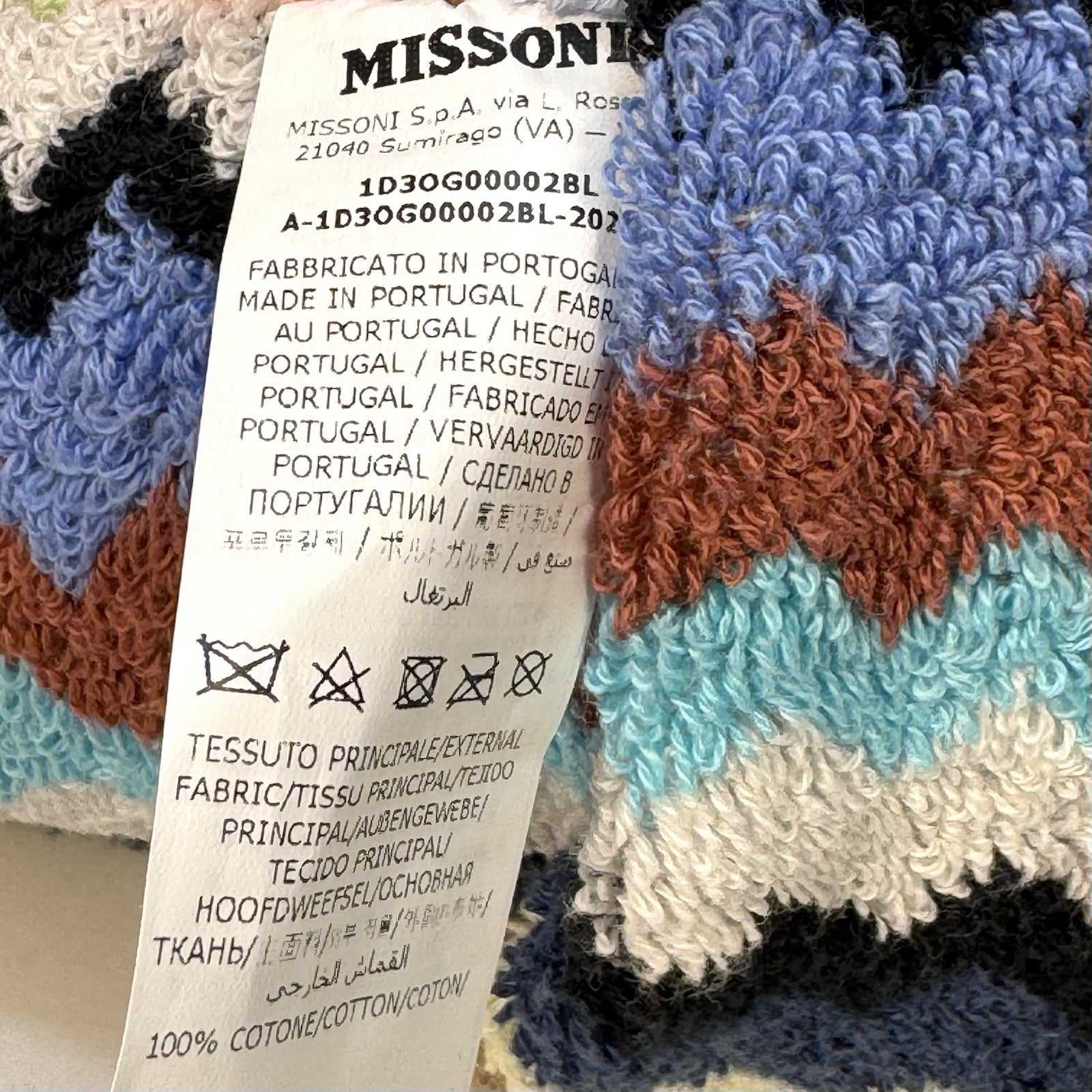 MISSONI Unisex Riverbero Chevron Zig Zag Stripe Terrycloth Bath Slippers S