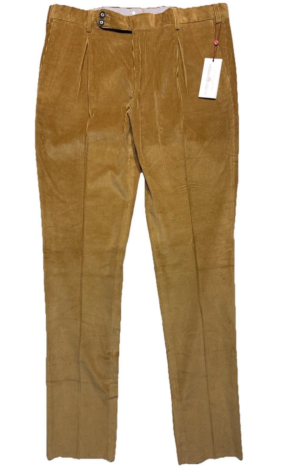 LUCIANO BARBERA Mens Pleated Front Corduroy Pants Honey Brown (MSRP $545)