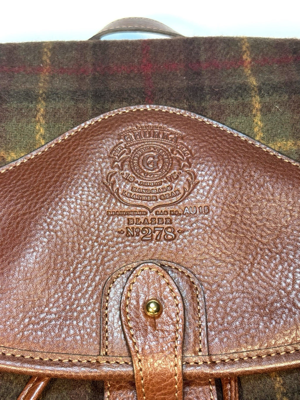 GHURKA Blazer No. 278 Plaid Wool Leather Backpack Vintage Chestnut (MSRP $1,495)
