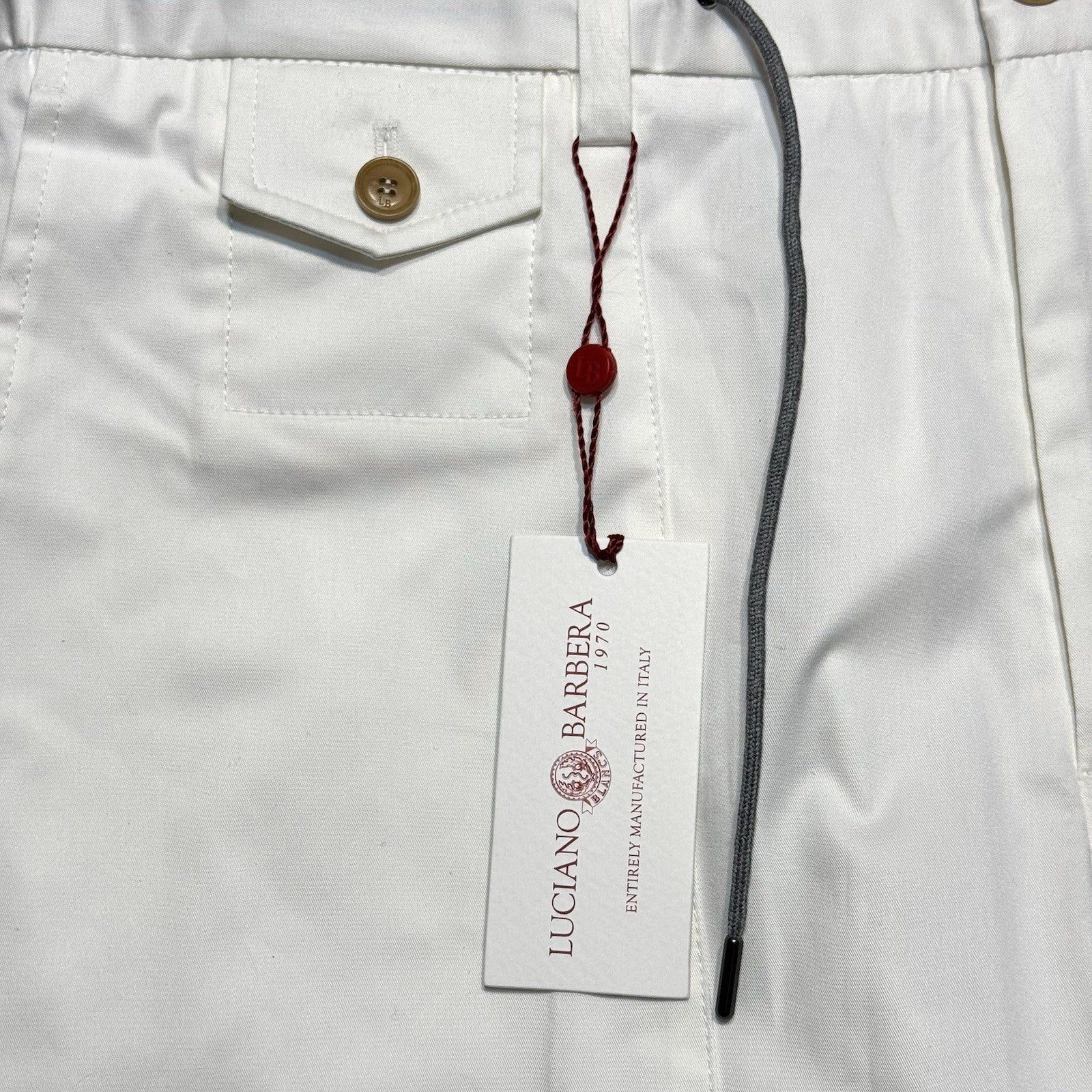 LUCIANO BARBERA Mens Multi Pocket Drawstring Cotton Shorts White (MSRP $395)