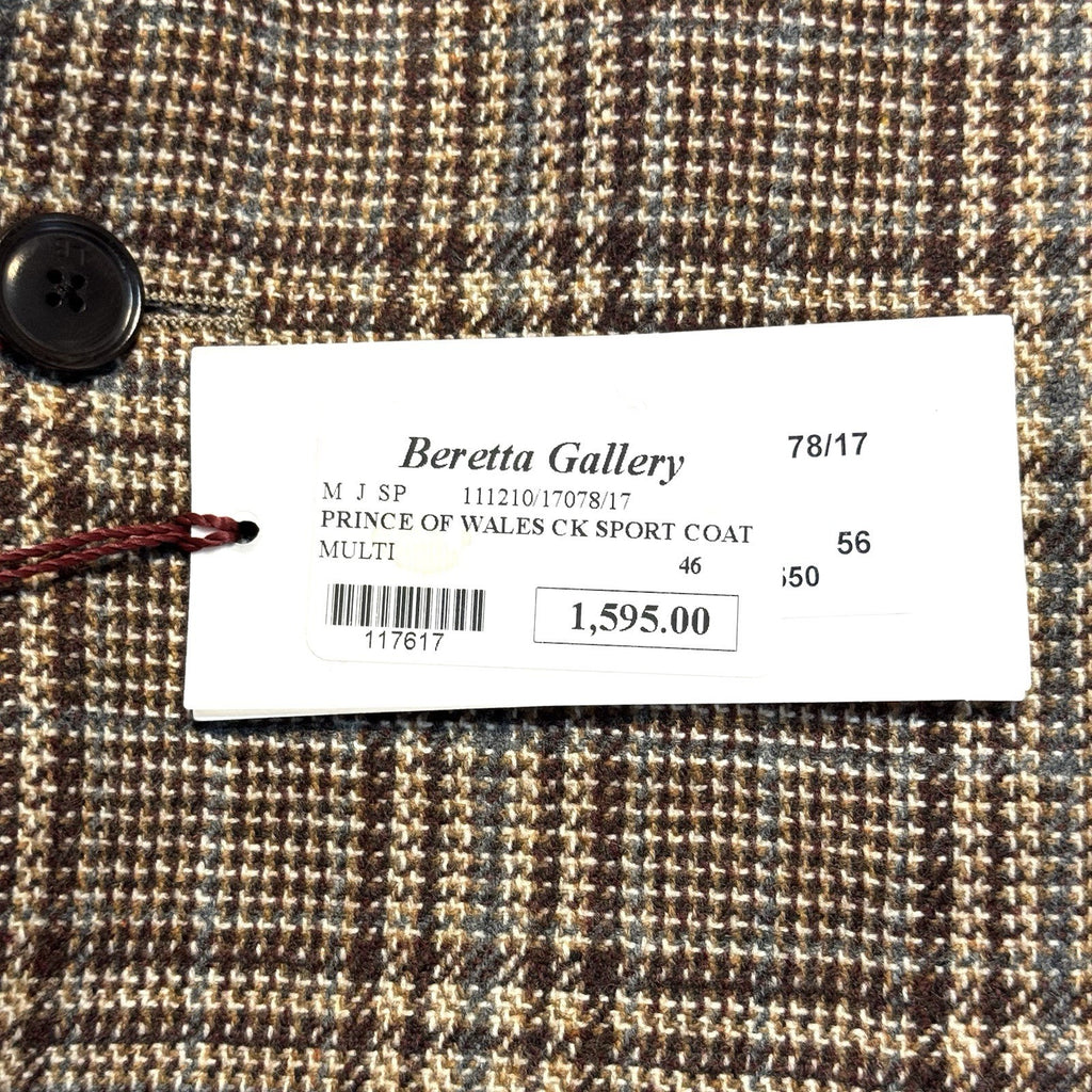 LUCIANO BARBERA Mens Prince Of Wales Wool Sport Coat Brown 56 (MSRP $1,595)