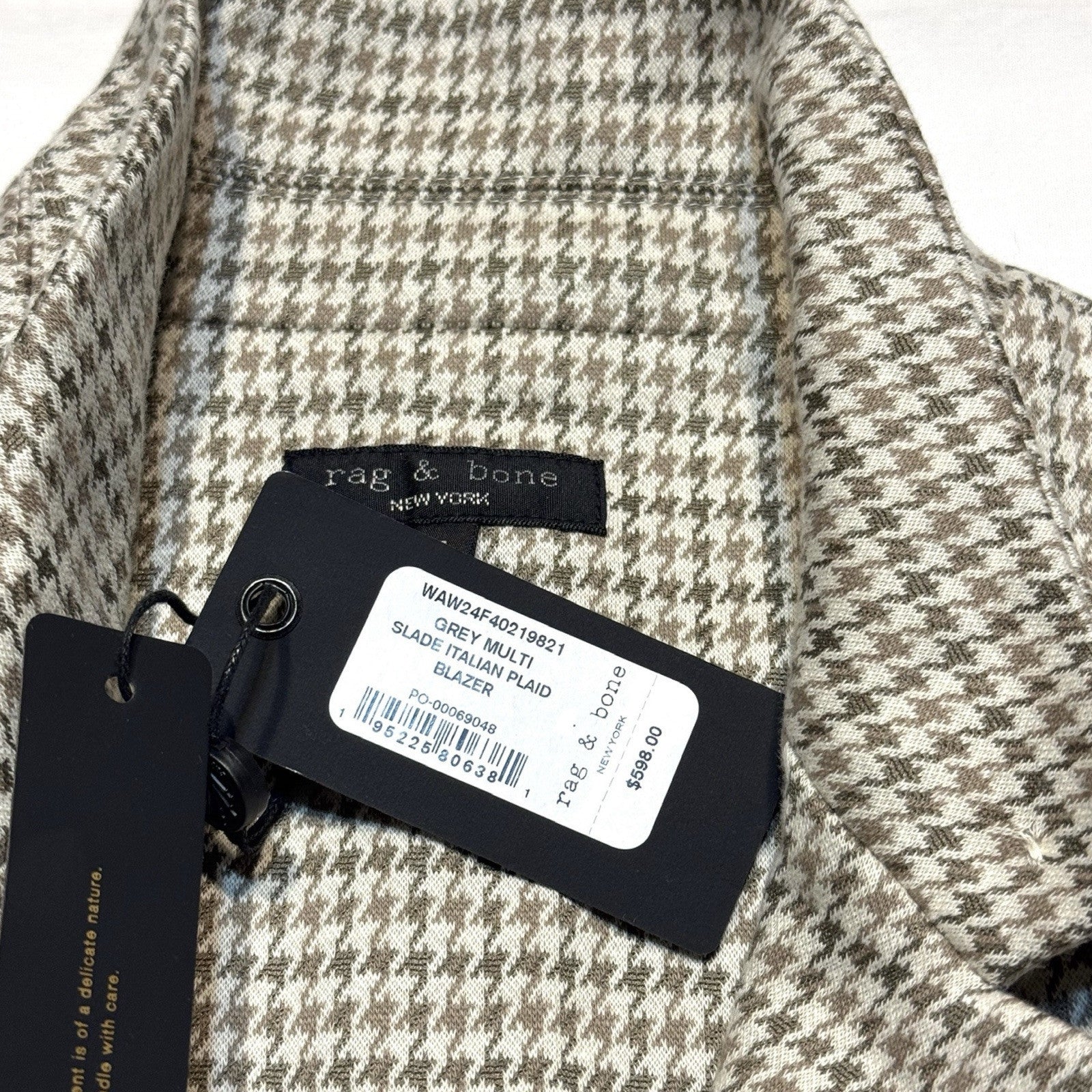 RAG & BONE Womens Slade Italian Plaid Houndstooth Blazer Jacket Grey (MSRP $598)