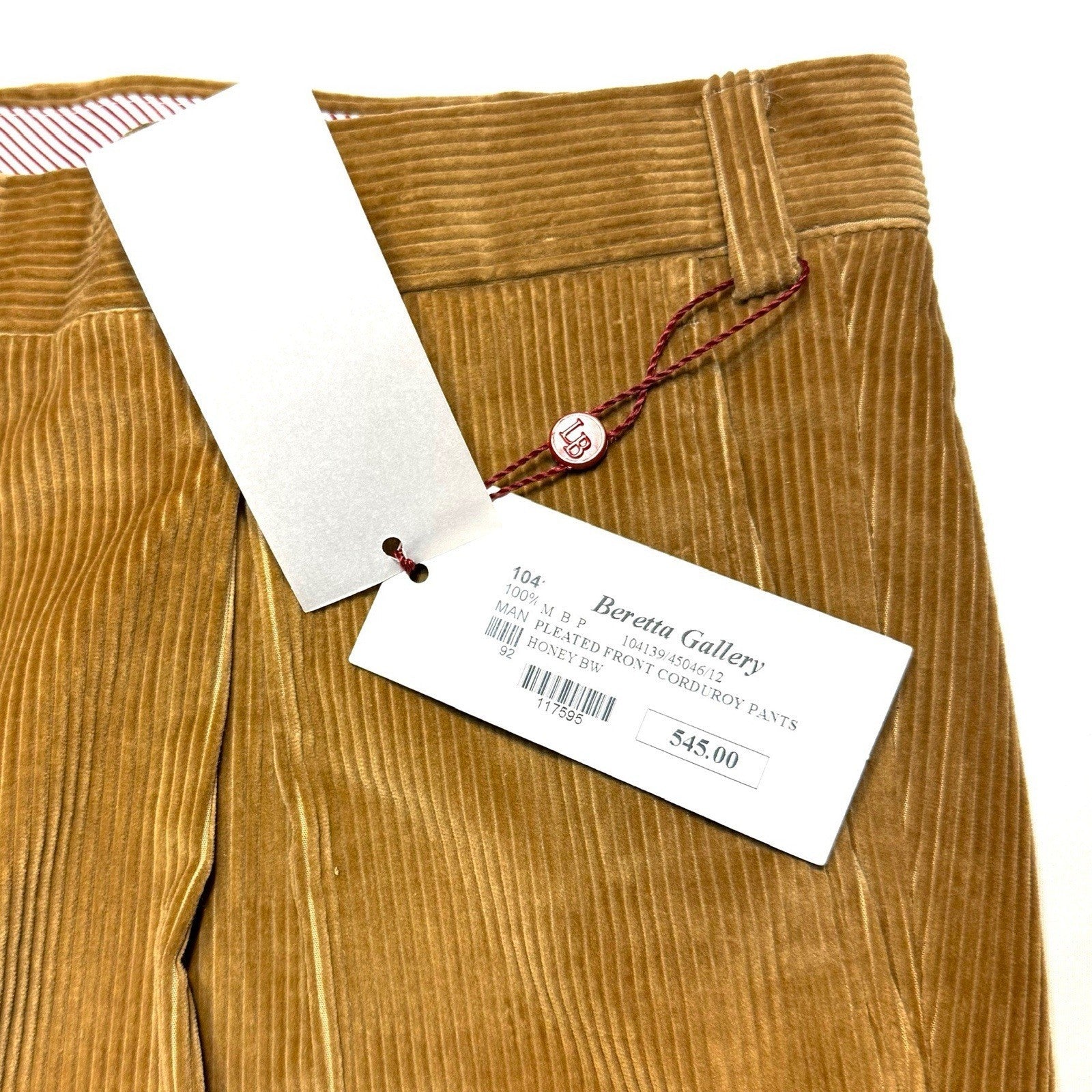 LUCIANO BARBERA Mens Pleated Front Corduroy Pants Honey Brown (MSRP $545)